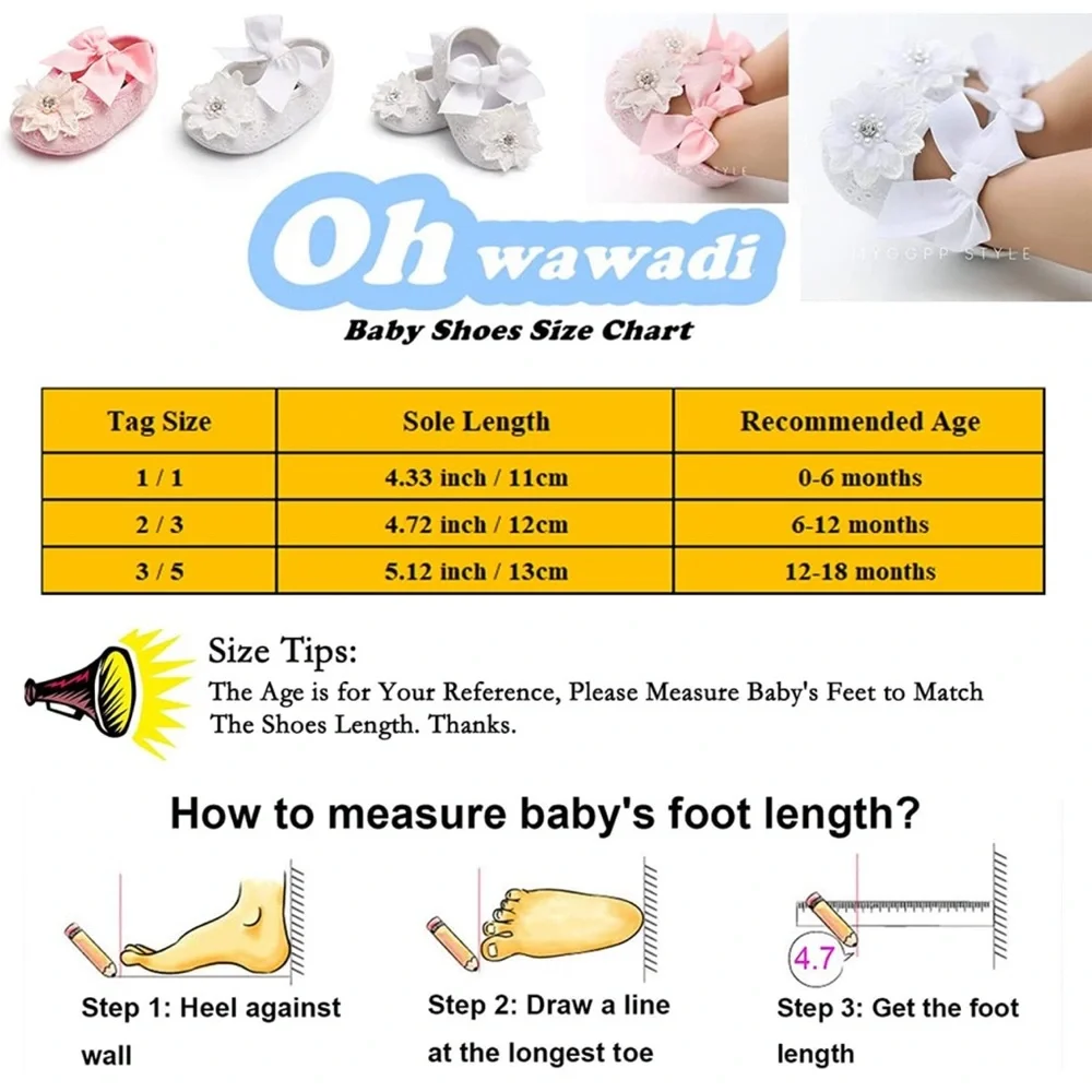 Ohwawadi Infant Baby Girl Shoes Baby Mary Jane Flats Princess Newborn